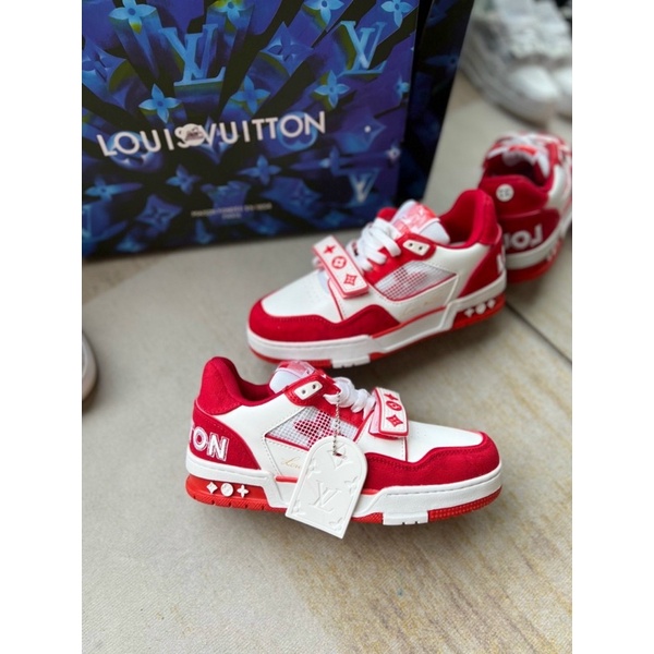 GIÀY LV SNEAKER TRAINERS LOW WHITE RED DA THẬT [ FULL BOX + FREE SHIP ]