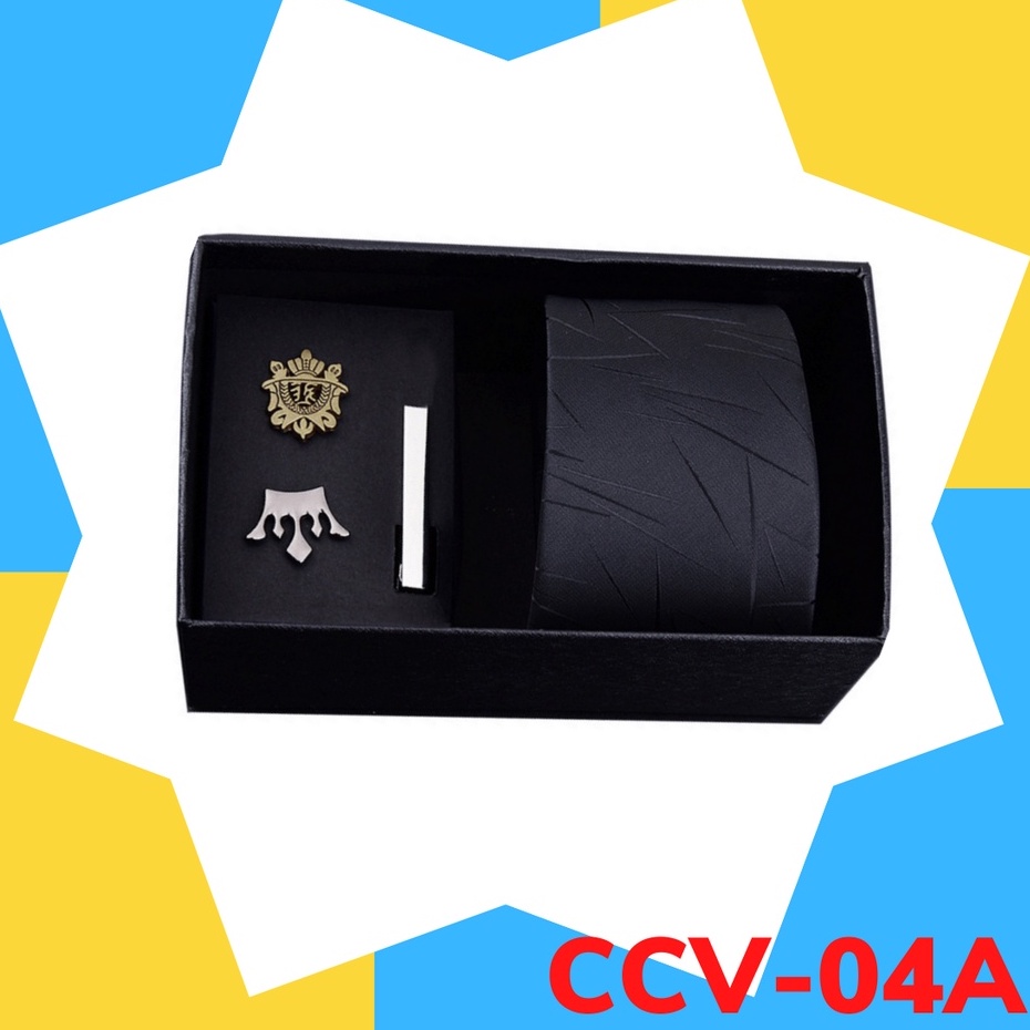 Bộ Cà vạt 6cm làm Quà tặng cho nam, gồm Cà vạt thắt sẵn khóa kéo bản nhỏ, Kẹp cà vạt, Ghim cài áo thời trang Nam CCV-04A