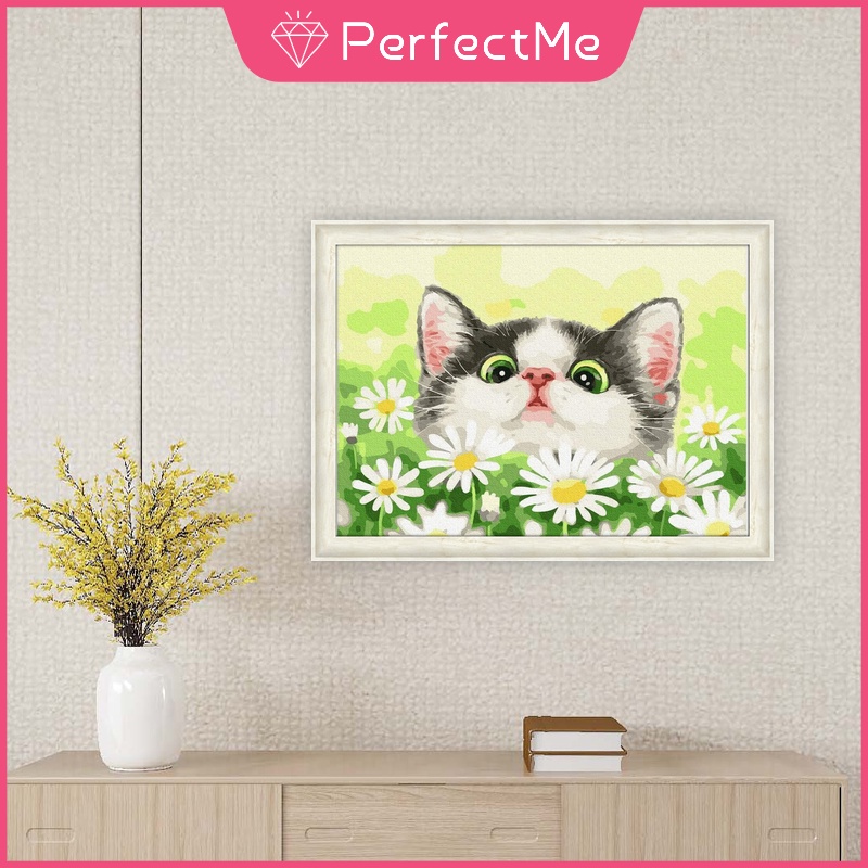 Bộ tranh đính đá 5D họa tiết chú mèo và hoa độc đáo kích thước 40×30cm DIY dùng trang trí nhà cửa