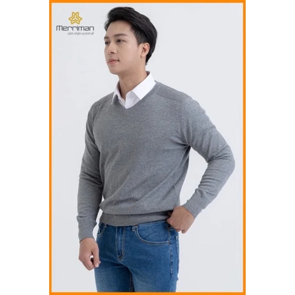 Áo len nam cổ tim tay dài thời trang Merriman mã THMAL026 màu xám