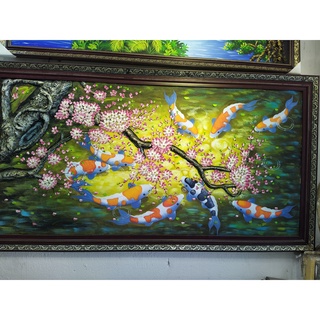 Tranh Sơn Dầu Phong Thủy Cá Chép Hoa Sen(60x90)
