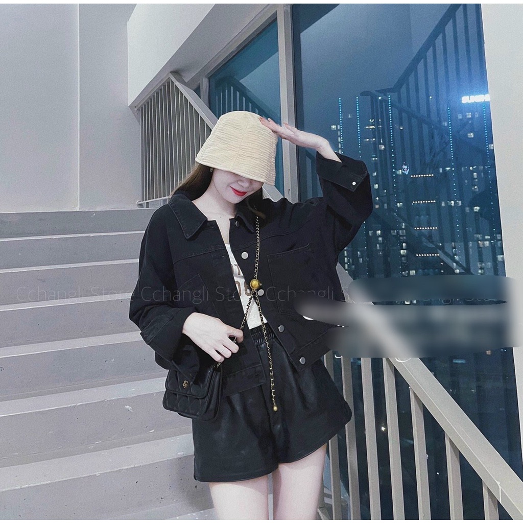 Áo khoác jean trơn Form rộng cá tính 2 màu Đen / Xanh