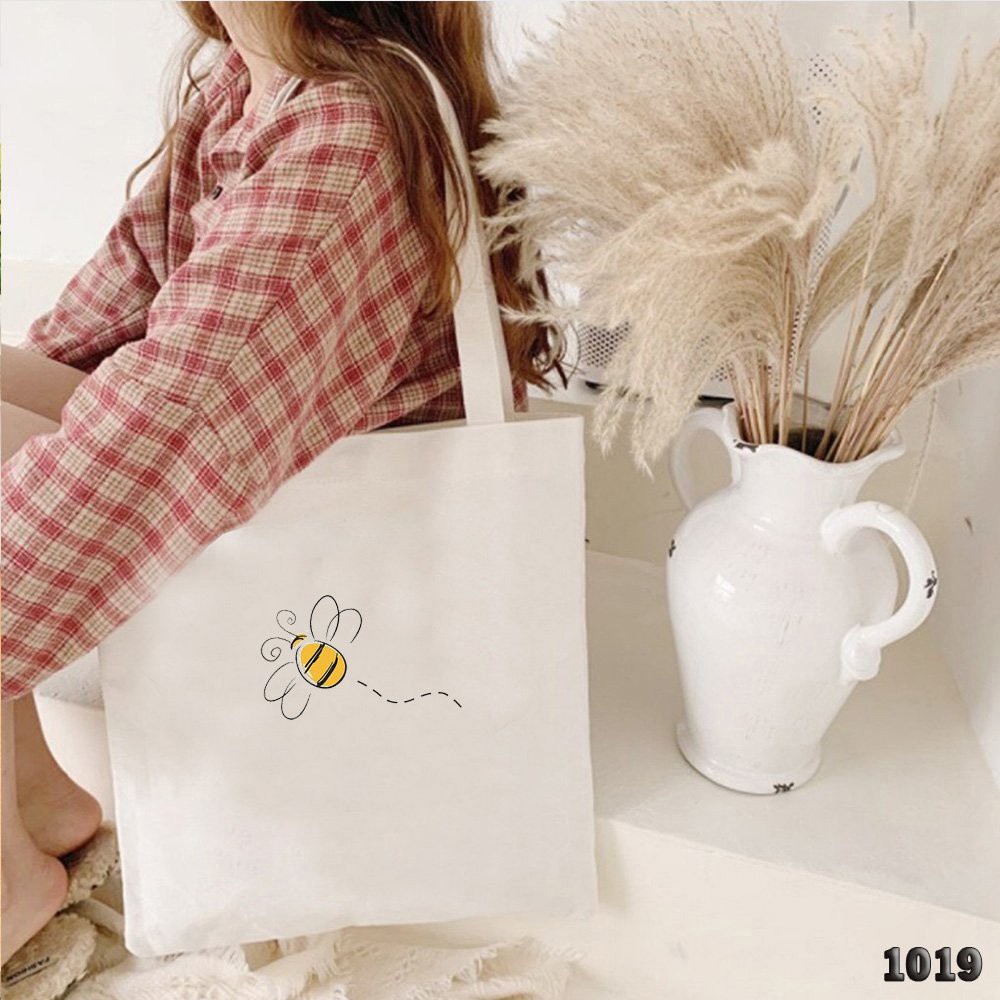 Túi Đeo Vai Vải Canvas Trắng Con Ong Bee Dễ Thương 1019 482 Hàng May Công Ty Chuẩn Đẹp