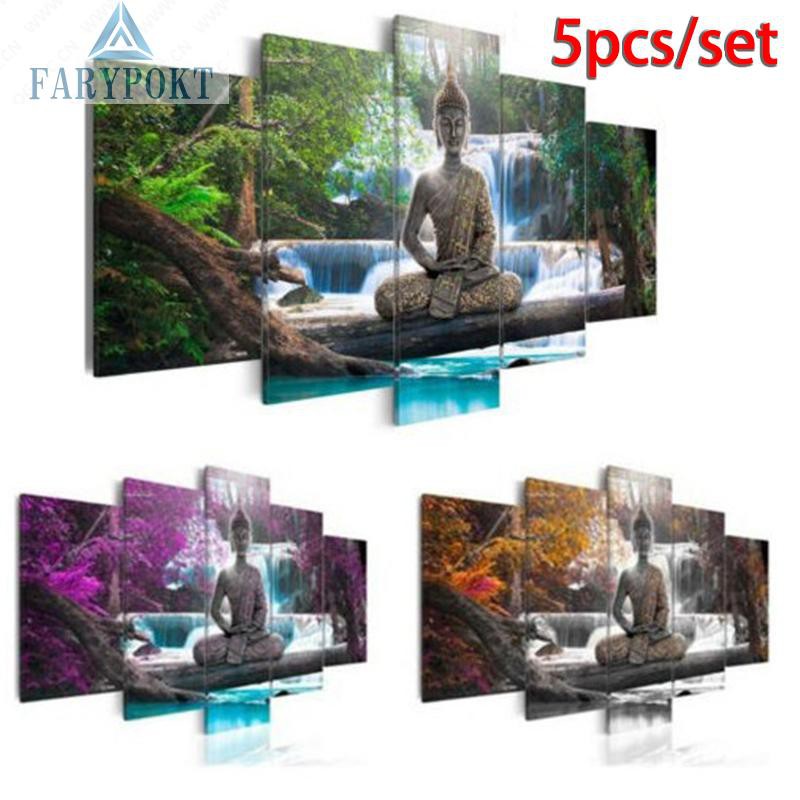 Set 5 Tranh Canvas Treo Tường Trang Trí Hình Đức Phật