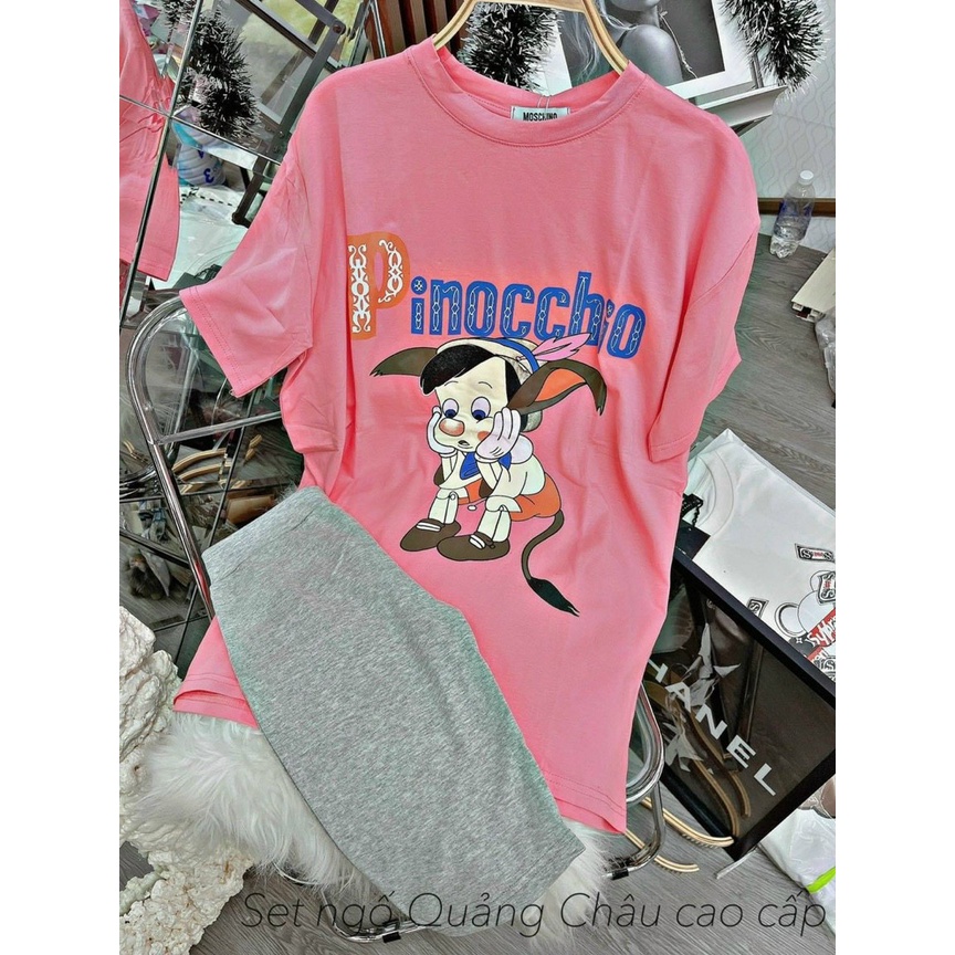 Set Bộ Đồ Nữ Mặc Nhà Dễ Thương Quần Short ngố thun ôm sát + Áo Phông PIOCCHIO Ullzang (Ảnh thật/Có Sẵn)