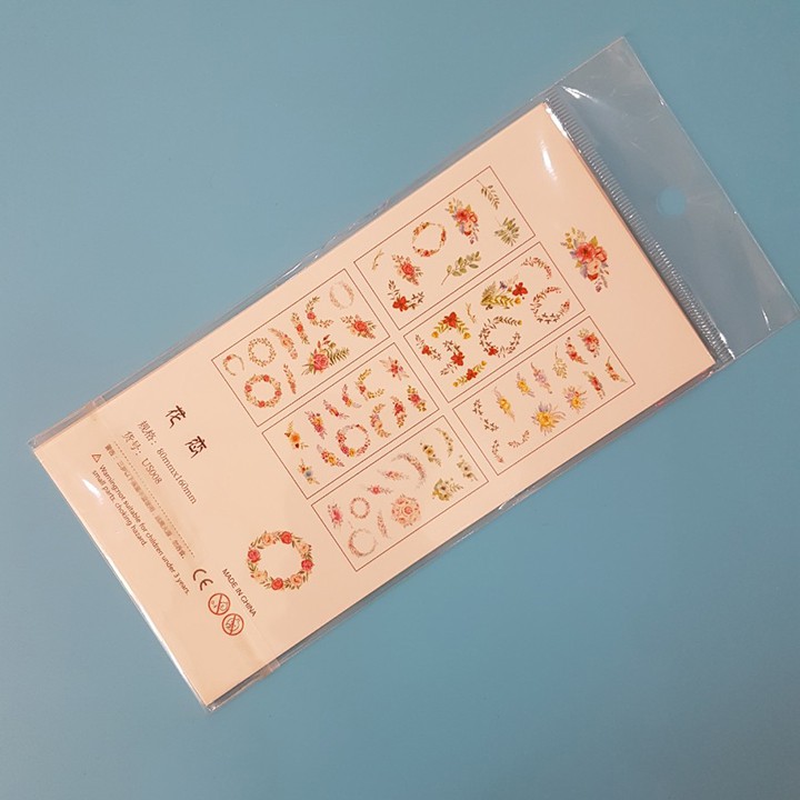 HCM -Bộ 6 tấm Sticker các mẫu bông hoa vòng hoa dán trang trí sổ tay điện thoại laptop ly cốc nước