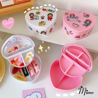 Hộp đựng đồ đa năng để bàn trái tim, hộp đựng trang sức có gương 2 tầng, hộp đựng phụ kiện nhiều ngăn tiện lợi