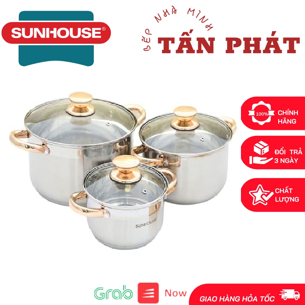 Bộ 3 Nồi 5 Đáy Sunhouse SH781 Chính Hãng