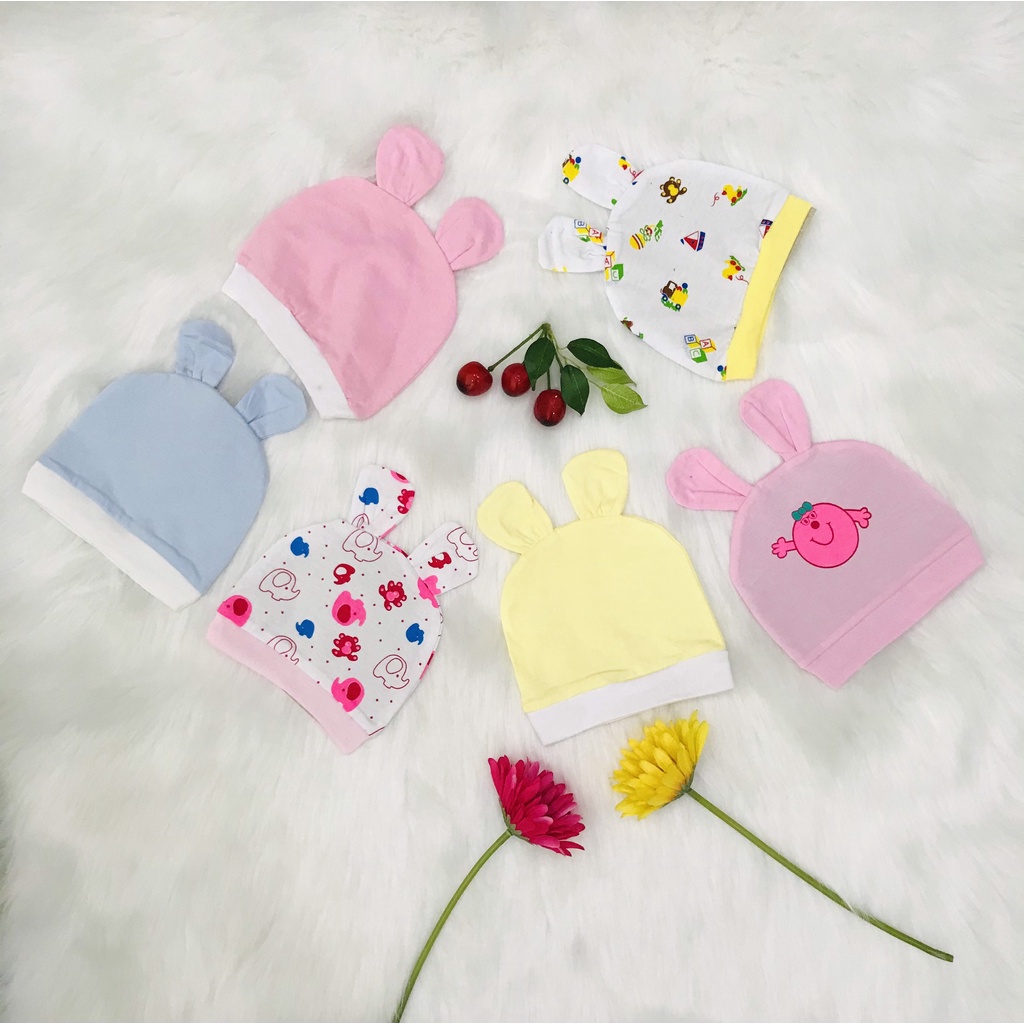 Nón cho bé sơ sinh L&L Kids có tai dễ thương, nhiều màu sắc chất liệu thun cotton mềm thấm hút mồ hôi tốt
