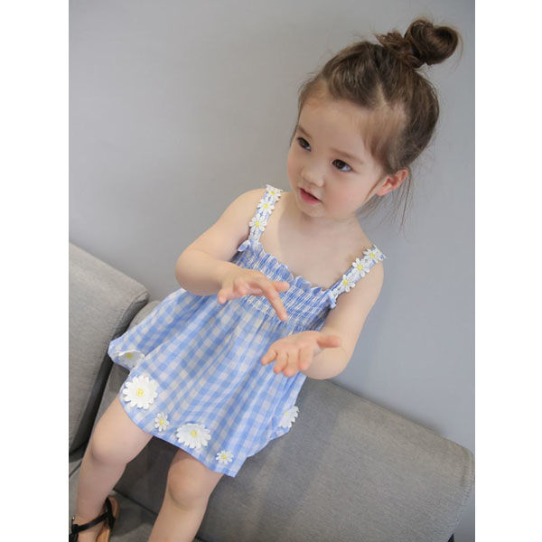 Đầm Công Chúa Không Tay Chất Liệu Cotton Họa Tiết Sọc Caro Dễ Thương Dành Cho Bé Gái