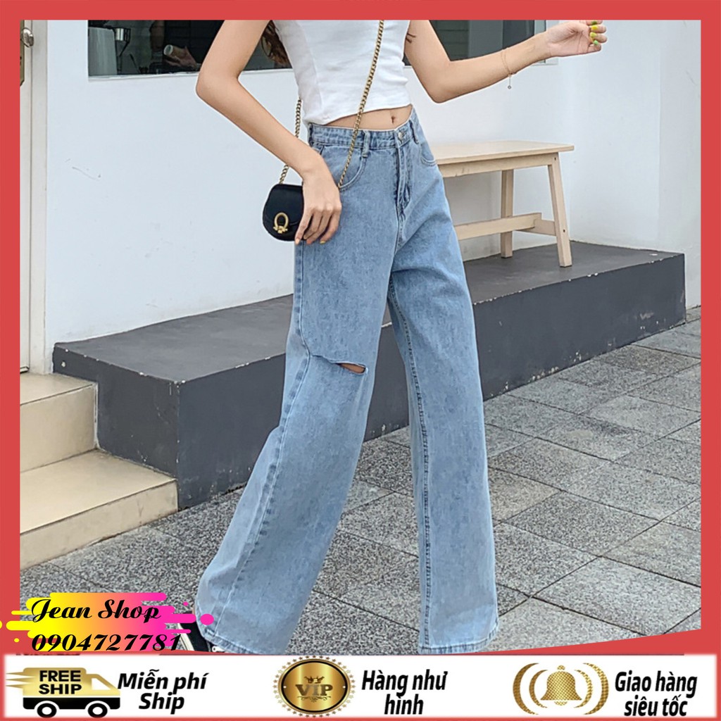 Quần jean nữ 🍎FREE SHIP🍎 Quần bò ống rộng nữ hàng Quảng Châu giá rẻ-Quần nữ cạp cao mẫu mới nhất chất đẹp không bai xù