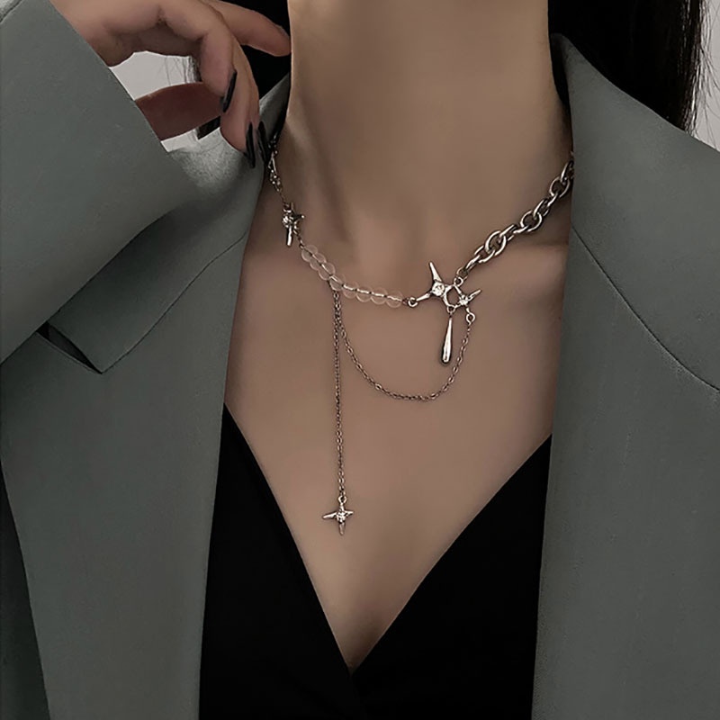 Dây Chuyền Mặt Hình Thánh Giá Đính Đá Zircon Phong Cách Hip Hop Punk Hàn Quốc 19A1293