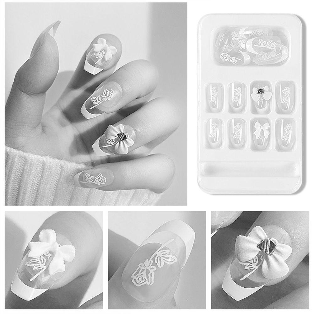 Móng Tay Giả Che Phủ Toàn Diện Đính Nơ Có Thể Tái Sử Dụng Cho Salon