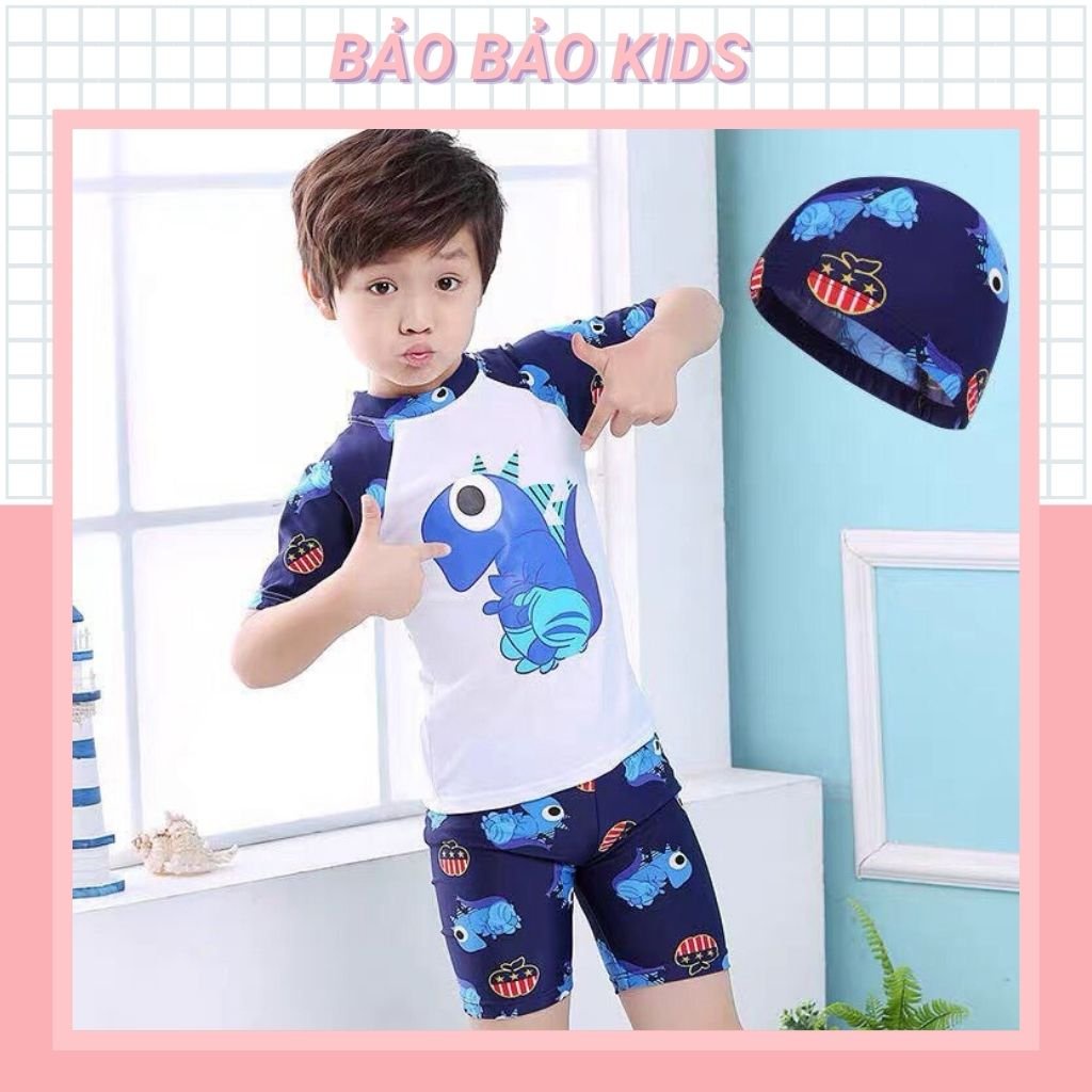 Bộ đồ bơi bé trai hoạ tiết in hình khủng long chất thun mịn co giãn từ 10 đến 20kg - Baobaokids