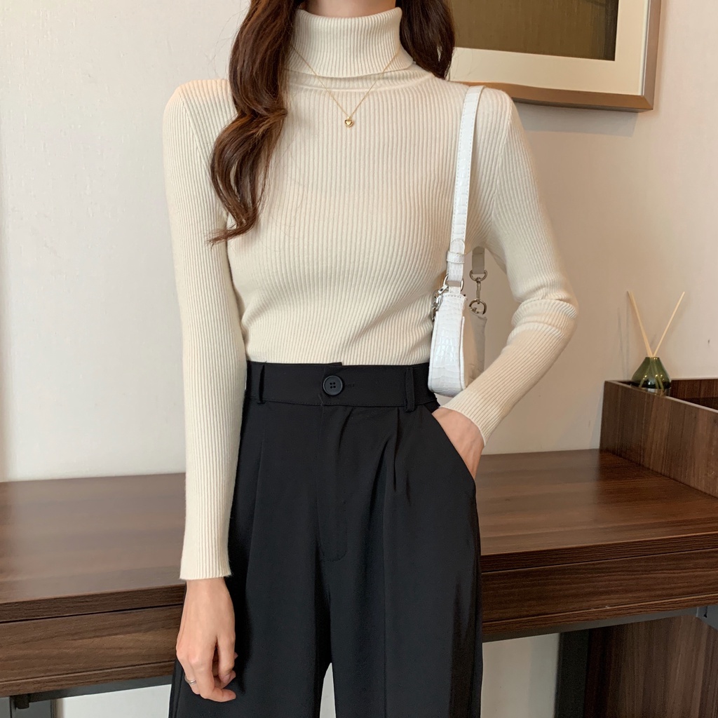 Áo len tăm Cổ lọ nữ Dài tay Thu Đông Ulzzang Hàn Quốc Áo len Cổ cao Tay dài Giữ ấm Thời trang | BigBuy360 - bigbuy360.vn