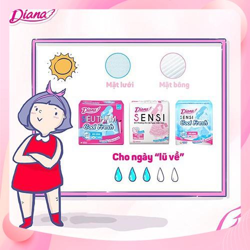 Bộ 6 gói băng vệ sinh diana sensi cool fresh siêu mỏng cánh mát lạnh gói 8 miếng