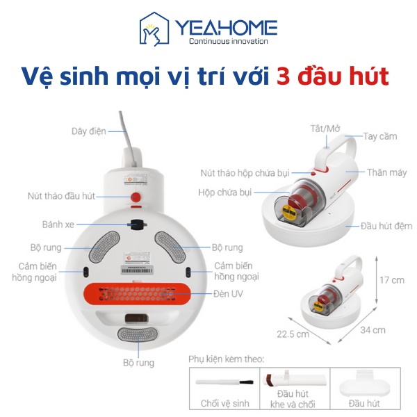 Máy hút bụi giường nệm diệt khuẩn UV DEERMAR CM1300 cầm tay, bảo hành 6 tháng - Yeahome Store