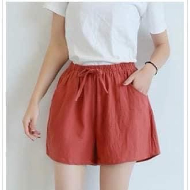 Quần short nữ ống rộng vải đũi cao cấp st1