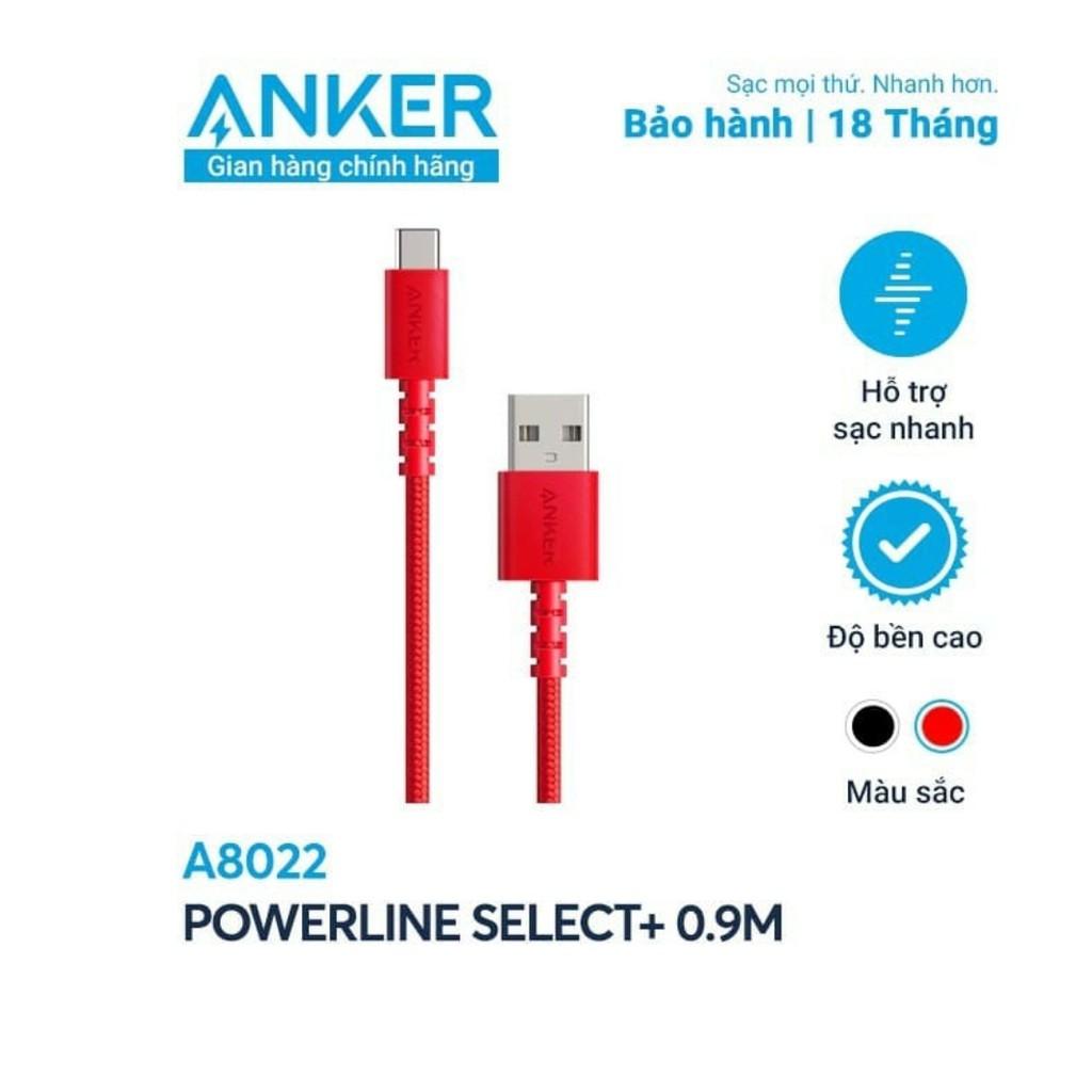 [HÀNG CHÍNH HÃNG] - Cáp Sạc Nhanh Anker PowerLine Premium USB Type C Dài 0,9m