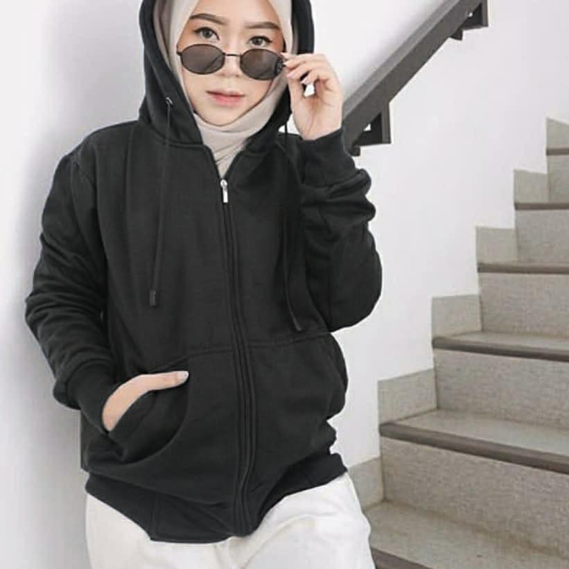 Áo Khoác Hoodie Màu Trơn Phối Khóa Kéo Phong Cách Quân Đội Cá Tính Cho Nam Nữ