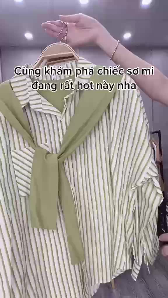 Áo sơ mi nữ tay dài kẻ sọc phối khăn cổ sơ mi choàng dáng rộng thời trang loại 1 phong cách Hàn Quốc | BigBuy360 - bigbuy360.vn