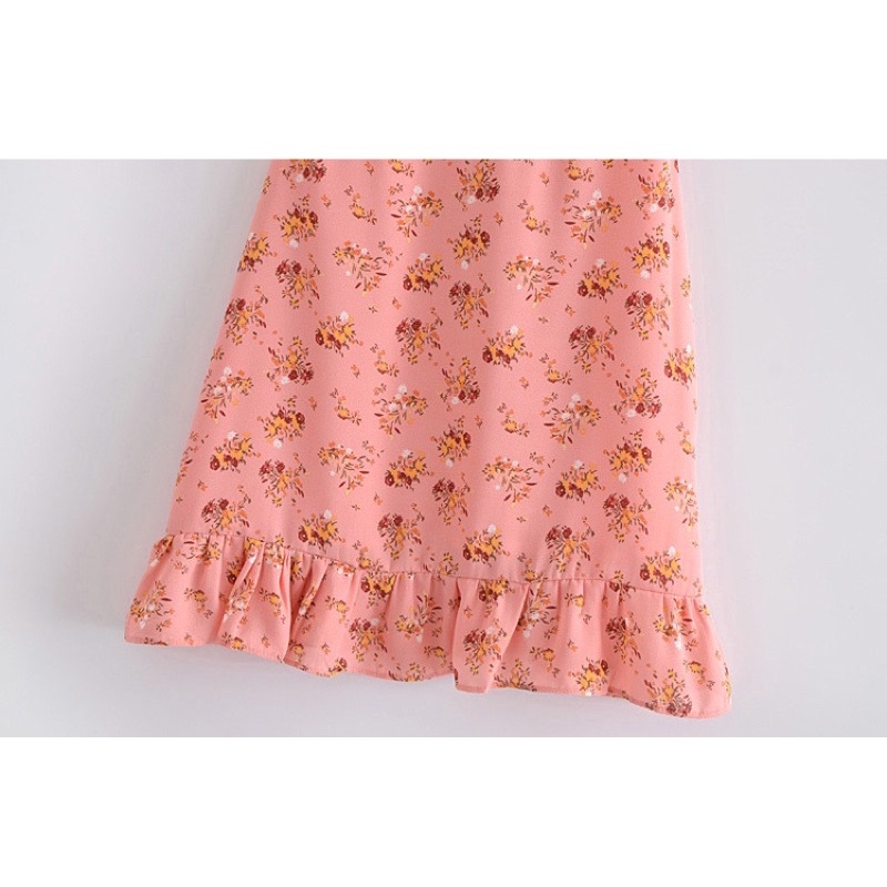 Váy đầm mini hoa nhí màu hồng hai dây