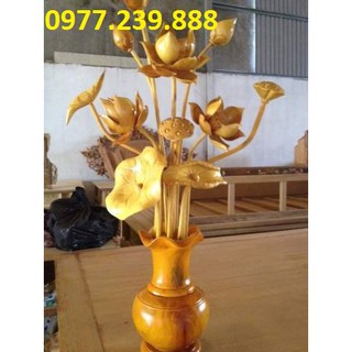 hoa sen gỗ mít 1 bình cao tổng thể 90cm