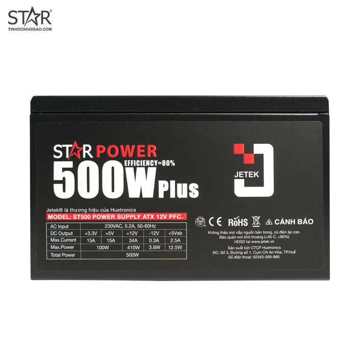 Nguồn máy vi tính Jetek STAR Power ST500 500W Plus + Dây Nguồn