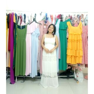 Đầm maxi trắng phối ren