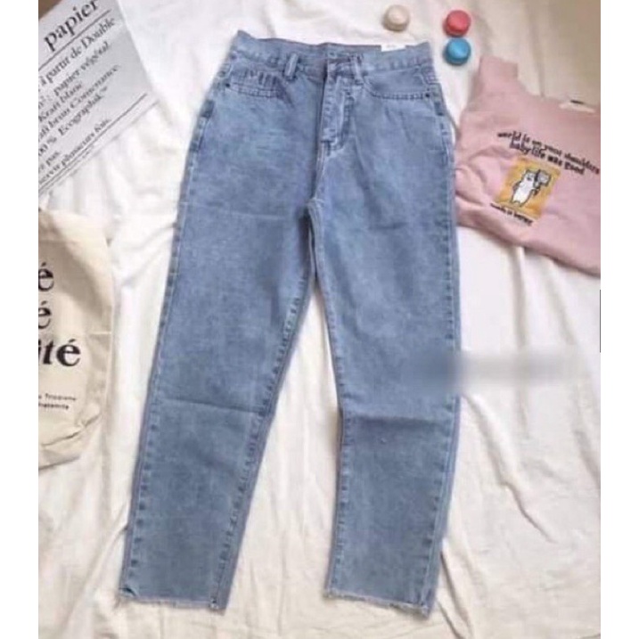 Quần jeans bò baggy rua gấu,Quần bò nữ ống nhỏ màu xanh mặc đi học đi chơi siêu xinh | BigBuy360 - bigbuy360.vn
