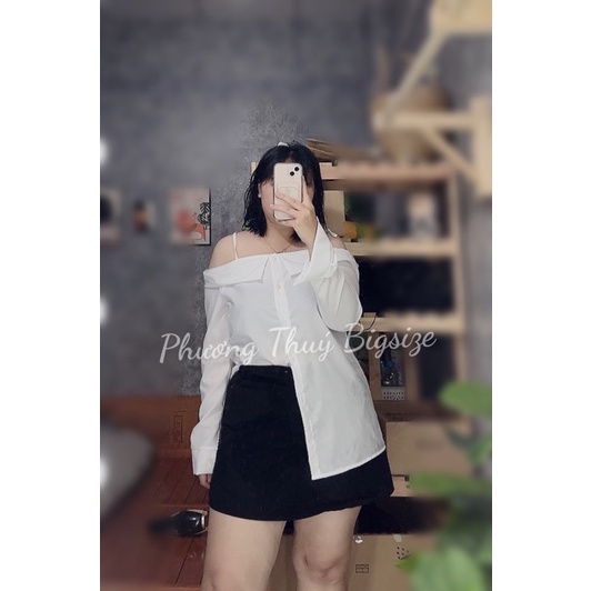 Áo sơmi trễ vai chất lụa mịn nữ bigsize