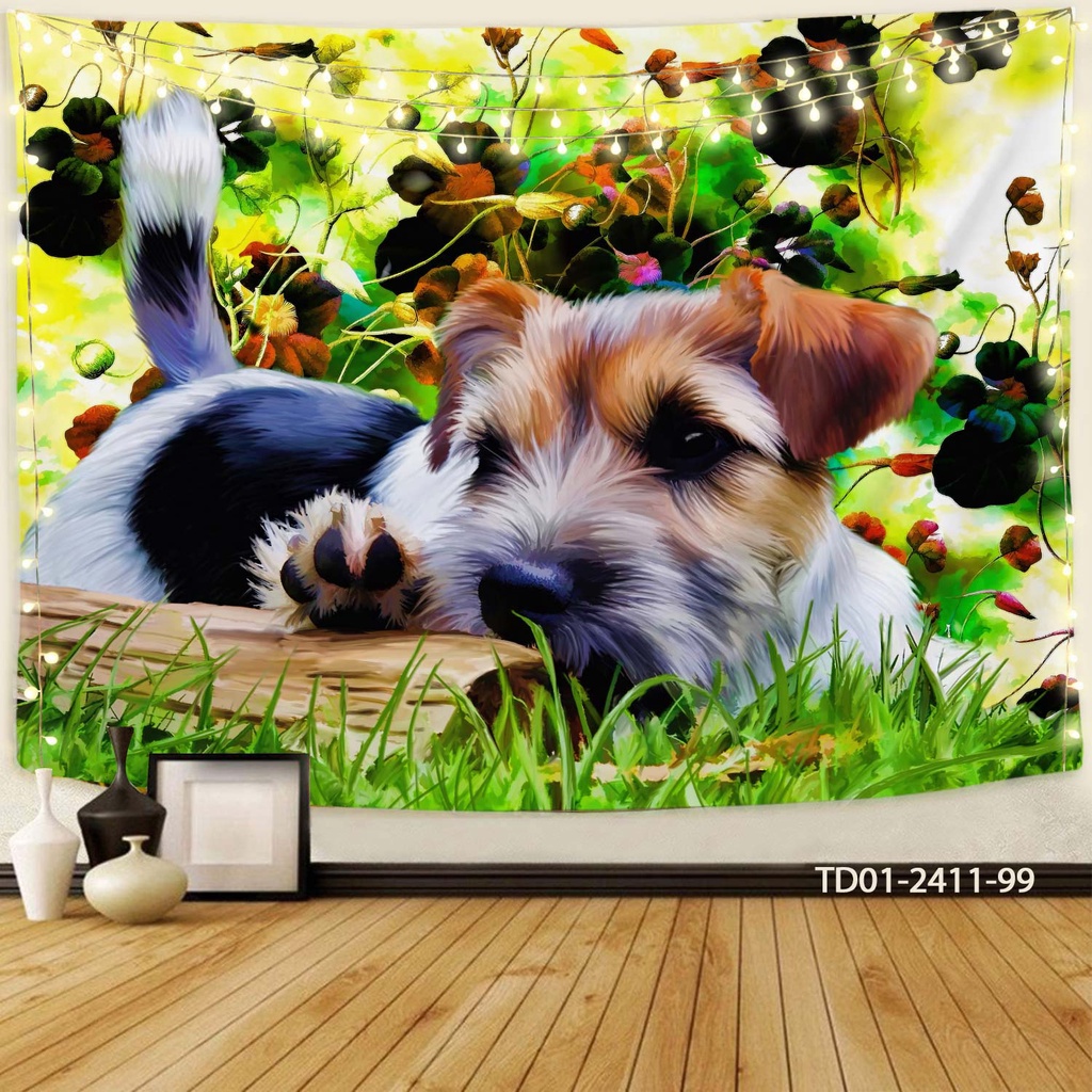 Tranh vải treo tường decor Tín Phát, thảm treo tường Thú cưng pet mèo, chó dễ thương