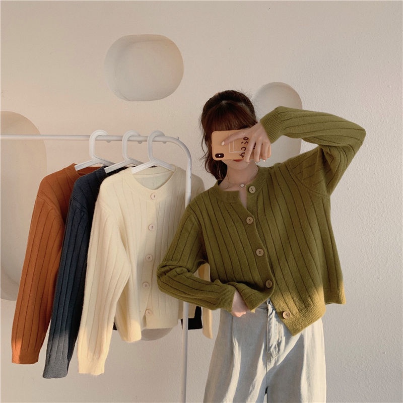 Áo khoác cardigan dáng rộng ngắn màu trơn cổ điển thời trang cho nữ
