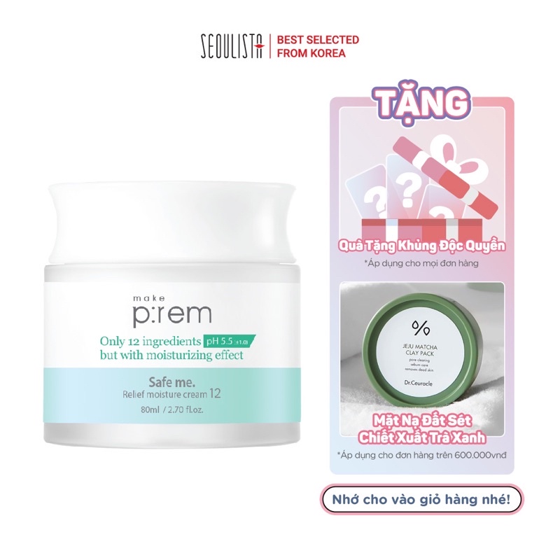 Kem dưỡng ẩm cho da nhạy cảm Make P:rem Safe me. Relief Moisture Cream 12