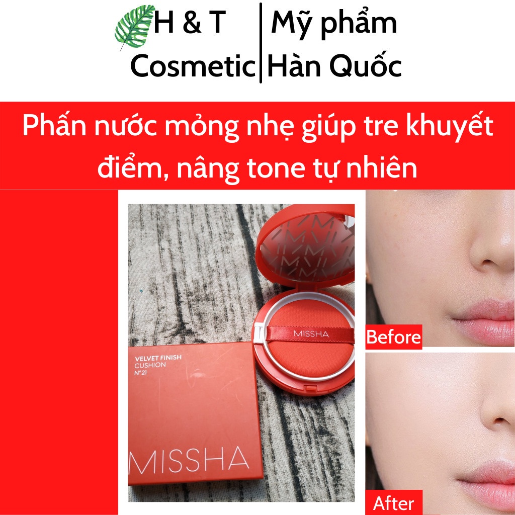 Phấn nước Missha Cushion che khuyết điểm dưỡng ẩm lâu trôi chống nắng hiệu quả SPF50+ PA+++ màu số 21/23