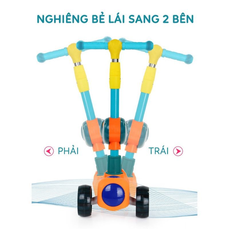 Xe trượt Scooter, có ghế có nhạc phát sáng 2 in 1, chịu lực 70kg, chất liệu nhựa PVC cao cấp bền bì an toàn cho bé