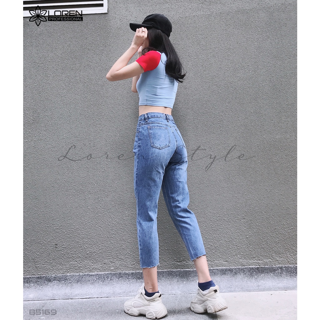 Quần jean baggy LOREN kiểu nút tua xanh B5169