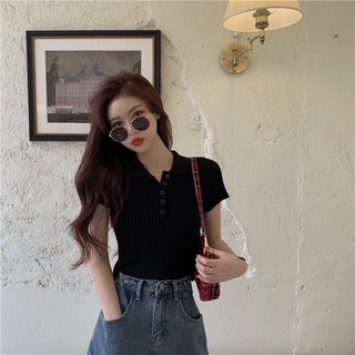 💚 Áo croptop gân đũa cổ bẻ