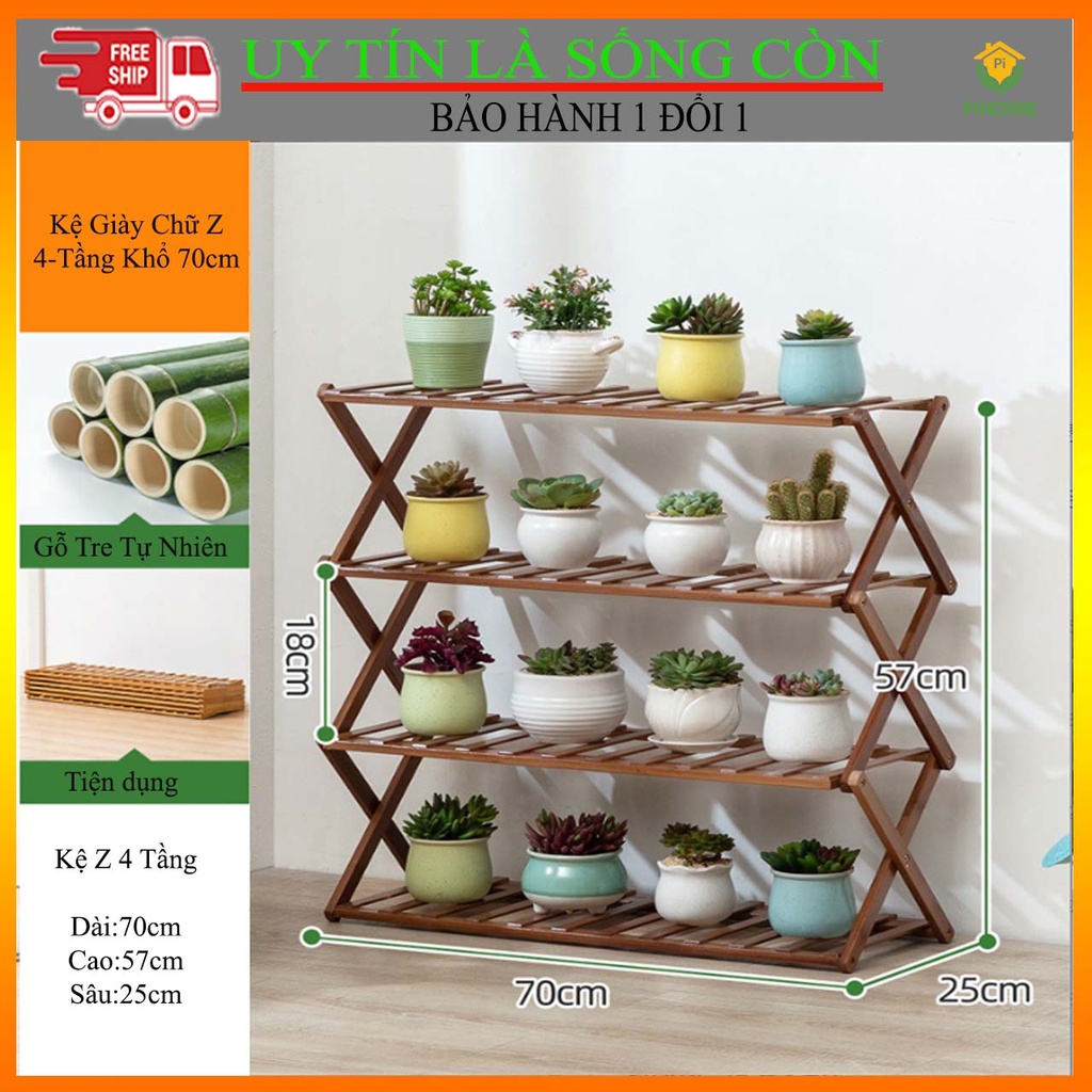 Kệ Hoa Gỗ Tre PiHouse Đa Năng Có Thể Để Cây Cảnh, Giày Hoặc Treo Quần Áo