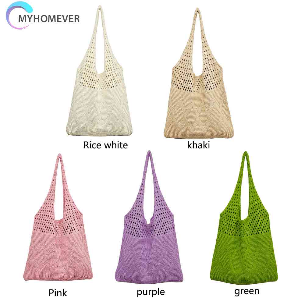 Túi Xách Đan Len Sức Chứa Lớn Màu Trơn Phong Cách Boho Thời Trang Cho Nữ