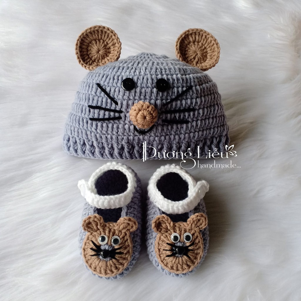 SET NÓN VÀ GIÀY LEN CHO BÉ TRAI HÌNH CHUỘT