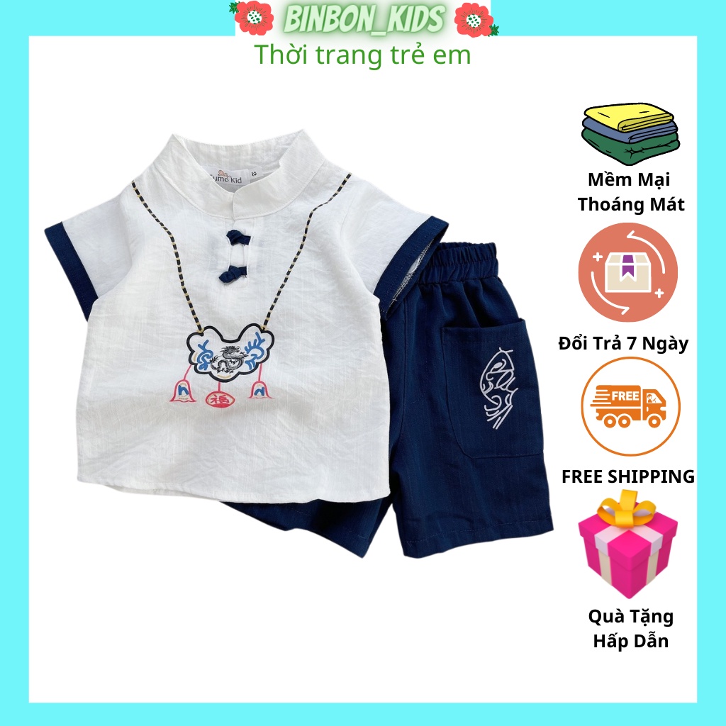 Đồ bộ cho bé in họa tiết vòng Cổ Cực Hot, Quần áo hè cho bé Từ 7-28kg -Binbon kids