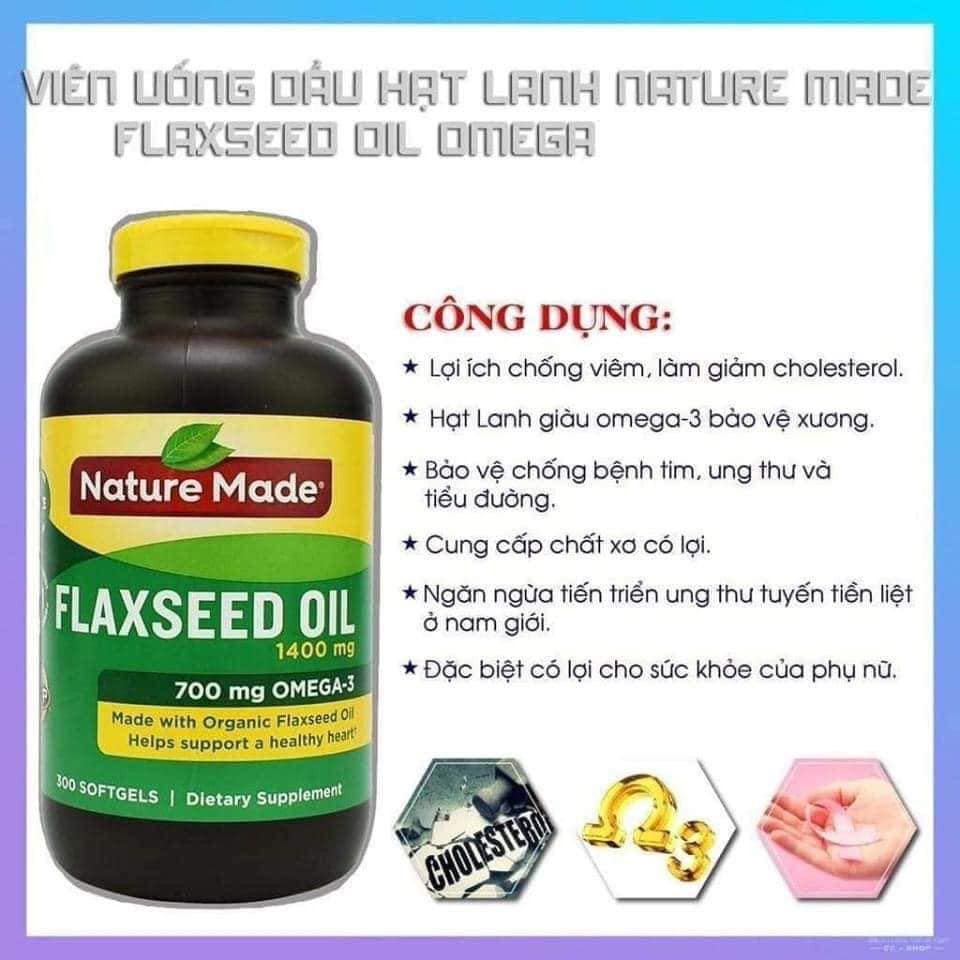 300 viên / Dầu Hạt Lanh Flaxseed Oil Nature Made 1400mg, Mỹ