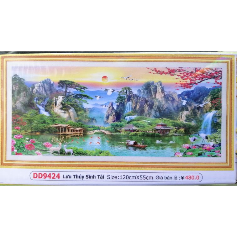 Tranh đính đá phong cảnh Lưu thủy sinh tài (về tự đính) DD9424