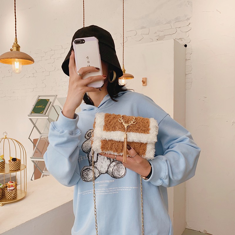 Bộ nguyên liệu tự làm túi xách len lông móc hươu đeo chéo
