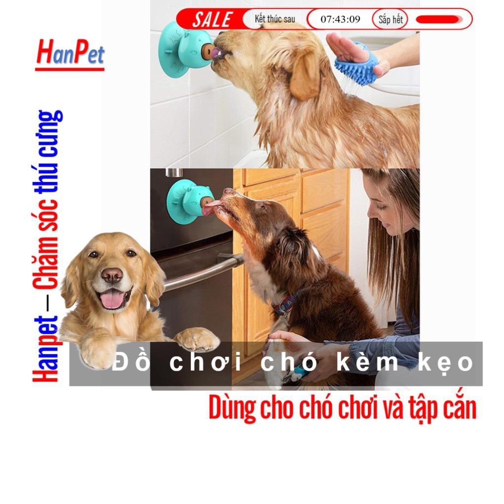 Hanpet.GV- Đồ chơi cho chó gặm hình mặt heo + 3 viên kẹo mốc dùng cho chó chơi tập cắn và xả Stress