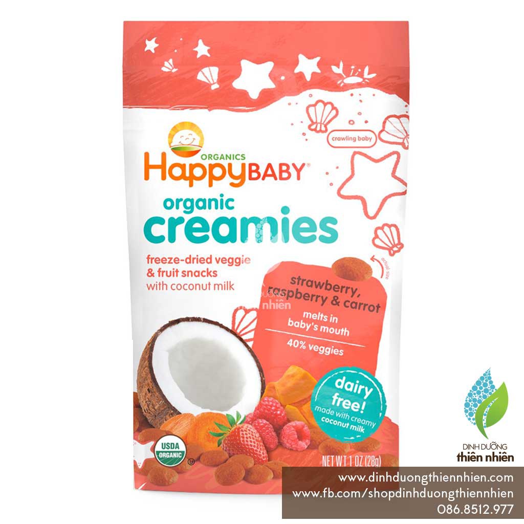Bánh Ăn Dặm Sữa Dừa Sấy Khô Hữu Cơ Happy Baby Organic Creamies, 28g