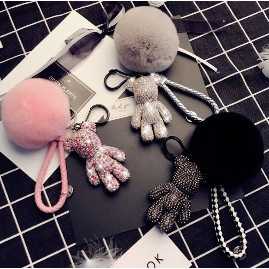 HZHZ Bear Móc khóa Bearbrick Móc khóa kim cương gấu, kim cương cài tay, phụ kiện thời trang, mặt dây