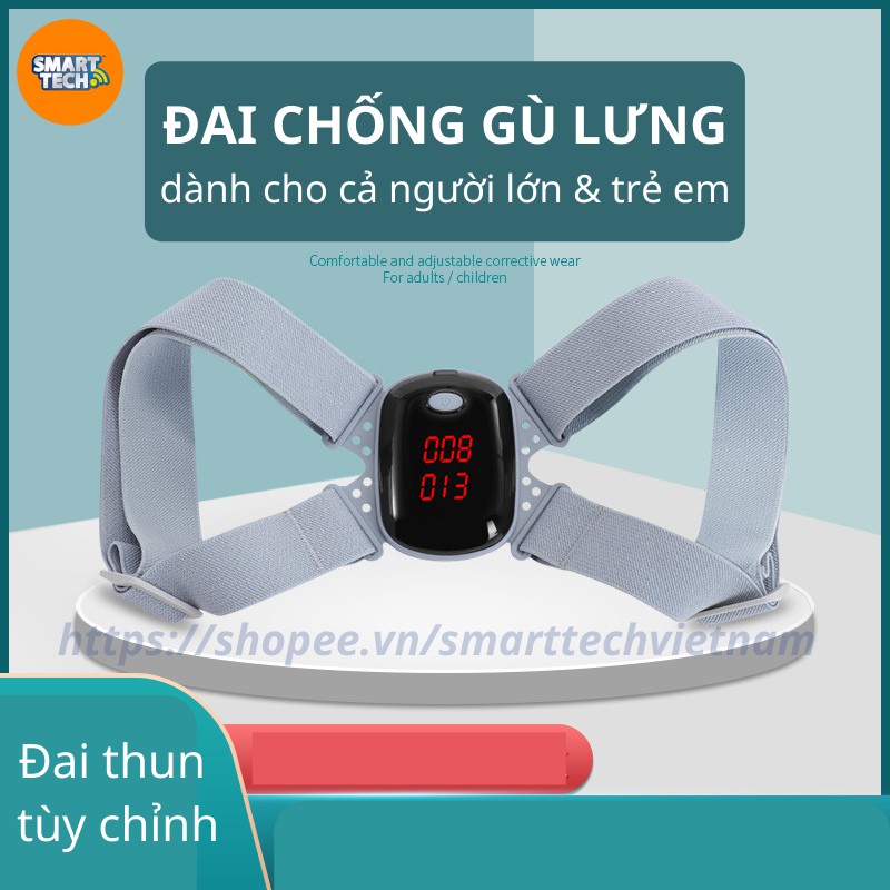 Đai chống gù lưng SMART POSE điều chỉnh tư thế thông minh, cảm biến báo rung, đếm số lần ngồi sai - Bảo hành 06 tháng