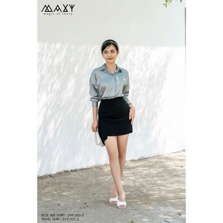 Áo sơ mi công sở nữ, lụa form freesize Blue silk shirt Maxy Workshop